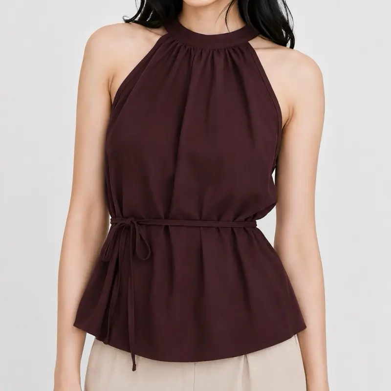 55% OFF GotU.Ph Kendall Halter Top with Adjustable Waist Tie Crumpled Linen Fab