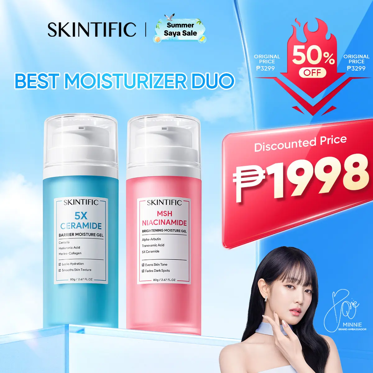 44% OFF [Day&Night Care] SKINTIFIC Moisturizer Combo 80g*2 Brightening Moisturizer 80g +5X Ceramide Barrier Moisturizer 80g FDA Approved TOP Niacinamide Brightening Glowing even skin tone anti acne scar dull skin Repair Skin Barrier improve dryness Gentle
