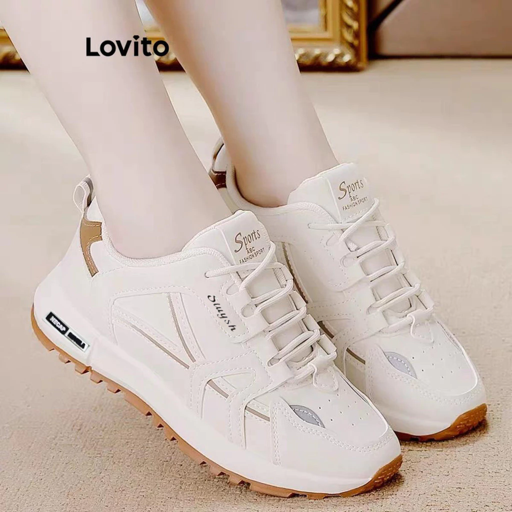 32% OFF Lovito Women Sporty Plain Breathable Leather Fashionable Versatile Lightweight Running Shoes Students Pickleball Sneaker LFA55315