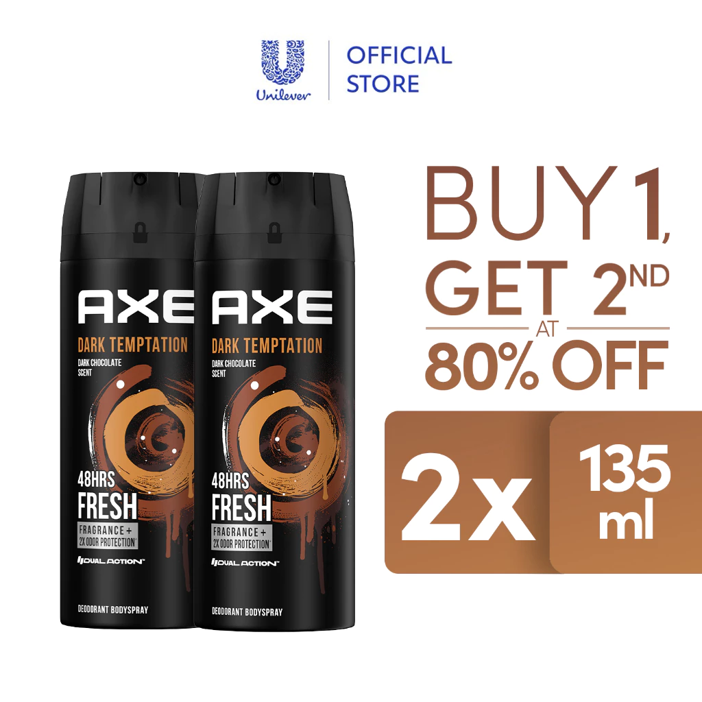 50% OFF [BUY 1, GET 2ND 80% OFF] Axe Body Spray Dark Temptation 135ml