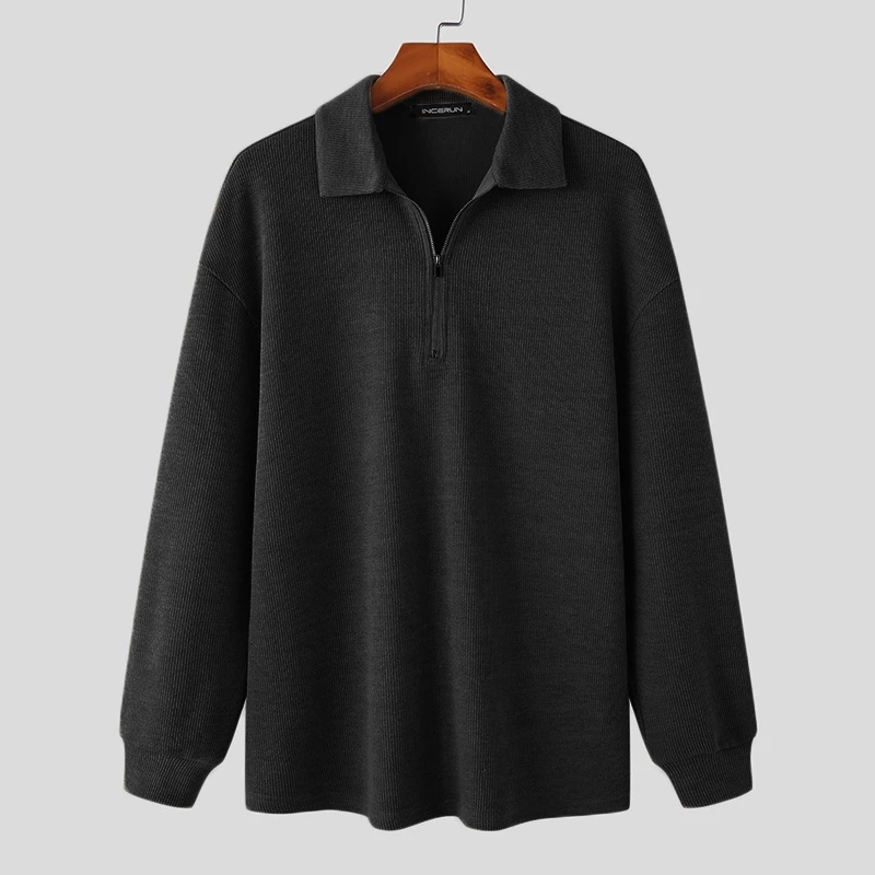 57% OFF INCERUN Mens Winter Long Sleeve Collared Neck Half Zip Pullover Casual Sweater