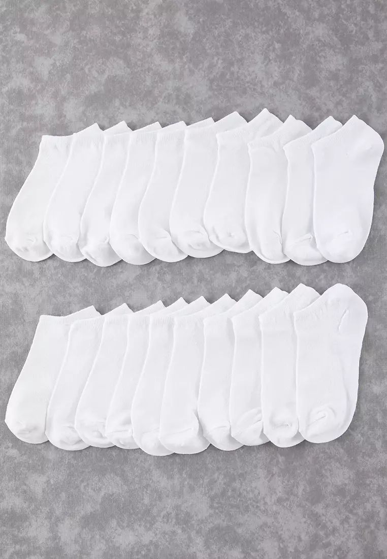 38% OFF White Unisex 20-Pack Cotton Short Length Socks, Invisible / Booties