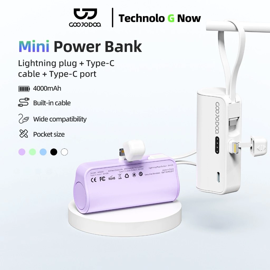 43% OFF GOOJODOQ 4000mah Power Bank Mini Portable for iphone Android Phone Built in Cable Type C Lightning
