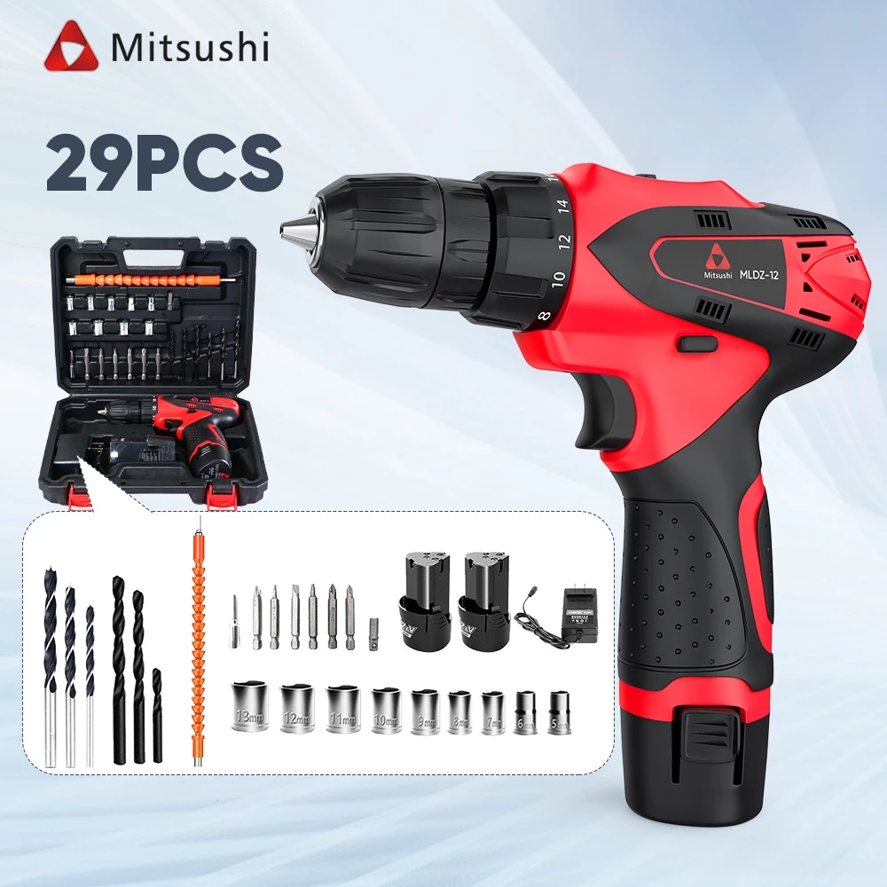 60% OFF [29PCS/Set] Mitsushi 12V Double Speed Li-ion Battery Rechargeable Cordless Drill Driver