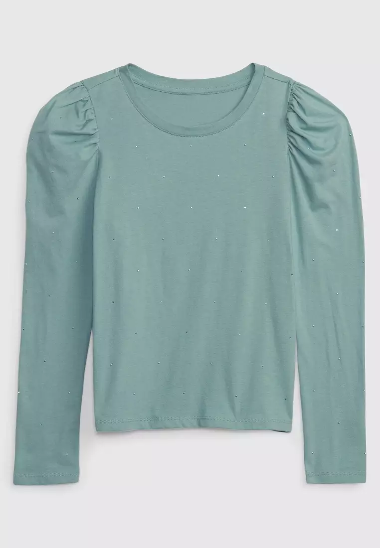 80% OFF Kids Puff Sleeve Rhinestone Top