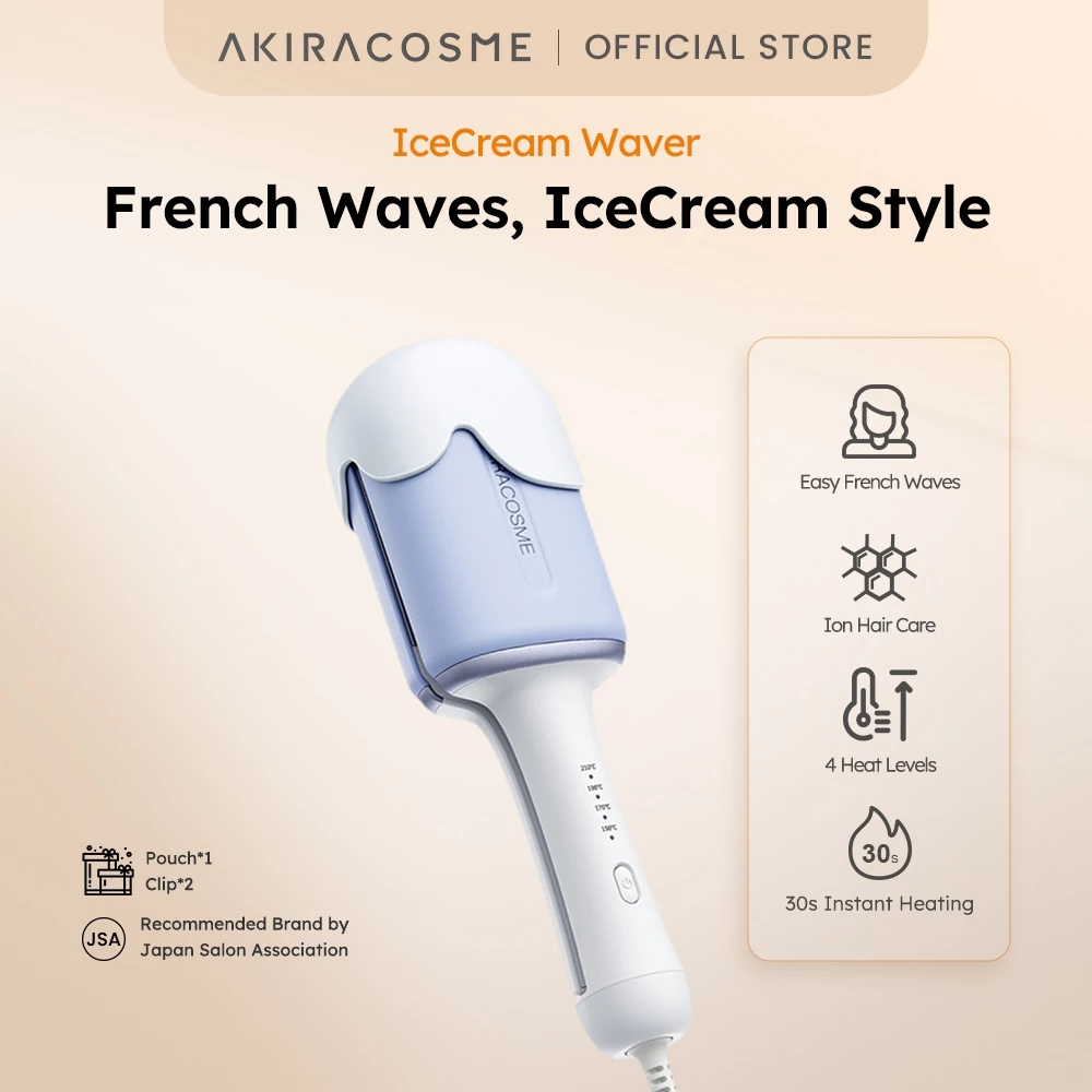 40% OFF AkiraCosme 32mm Ceramic Ice Cream Beachy Waves Hair Curler, Negative Ions Egg Roll Curler