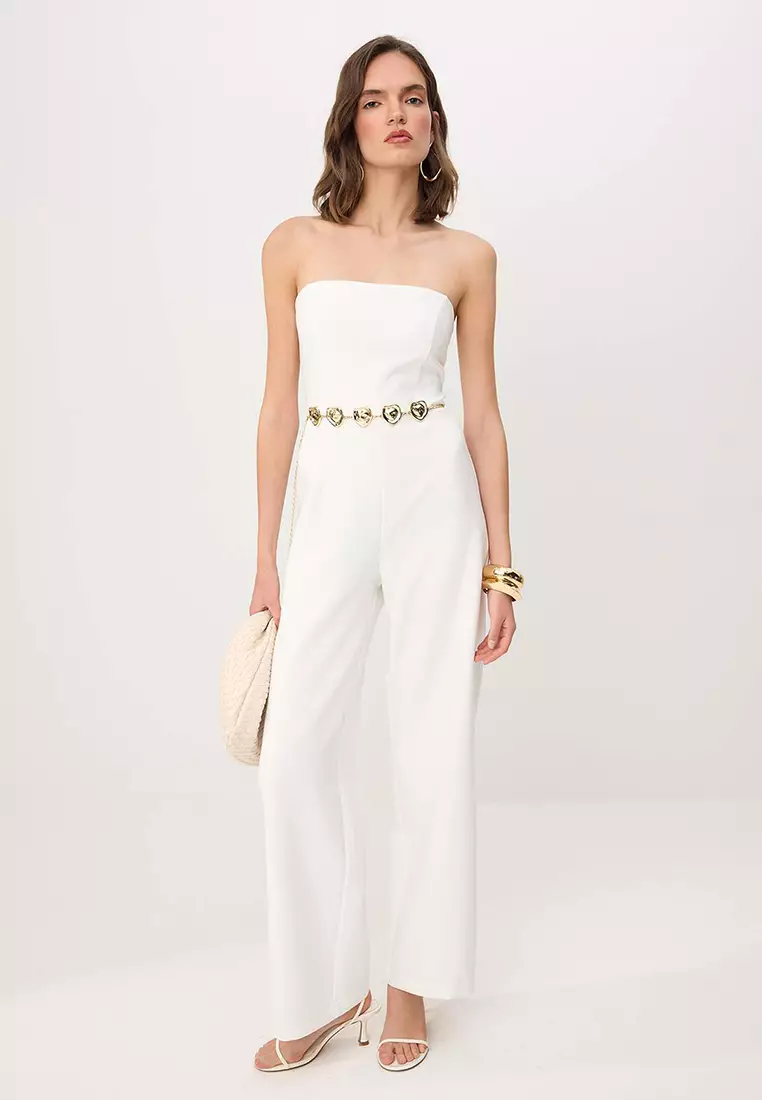 40% OFF Ecru Chain Belt Piece Long Woven Jumpsuit Twoss26Tu32
