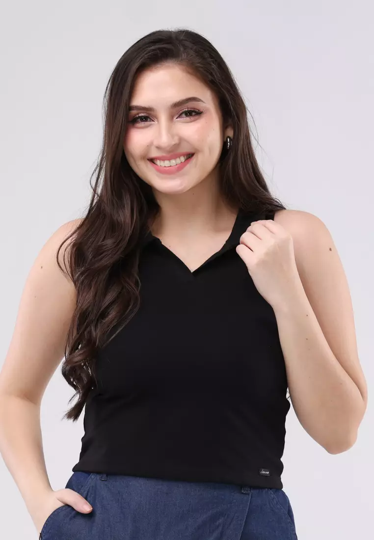 69% OFF Pique Plain Sleeveless Polo