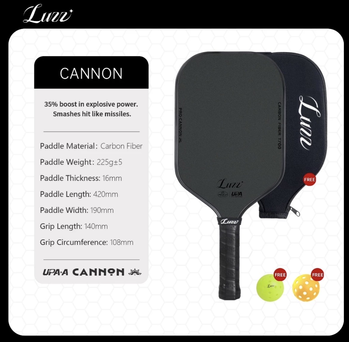 29% OFF ￼Pickleball Luzz Pickleball Paddle Cannon Paddle T700 Carbon Friction Surface|Thermoformed