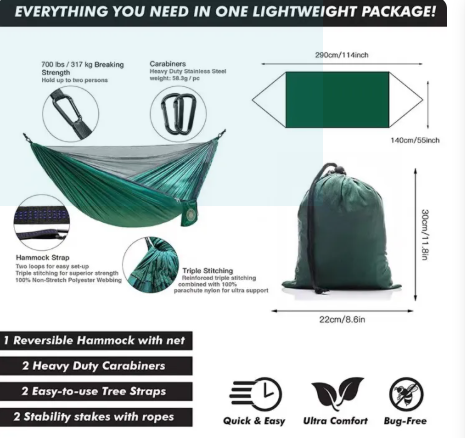 53% OFF Anti Mosquito Hammock Lightweight Durable Comfortable Easy Setup Waterproof Portable Hammocks for Outdoor Hiking Camping