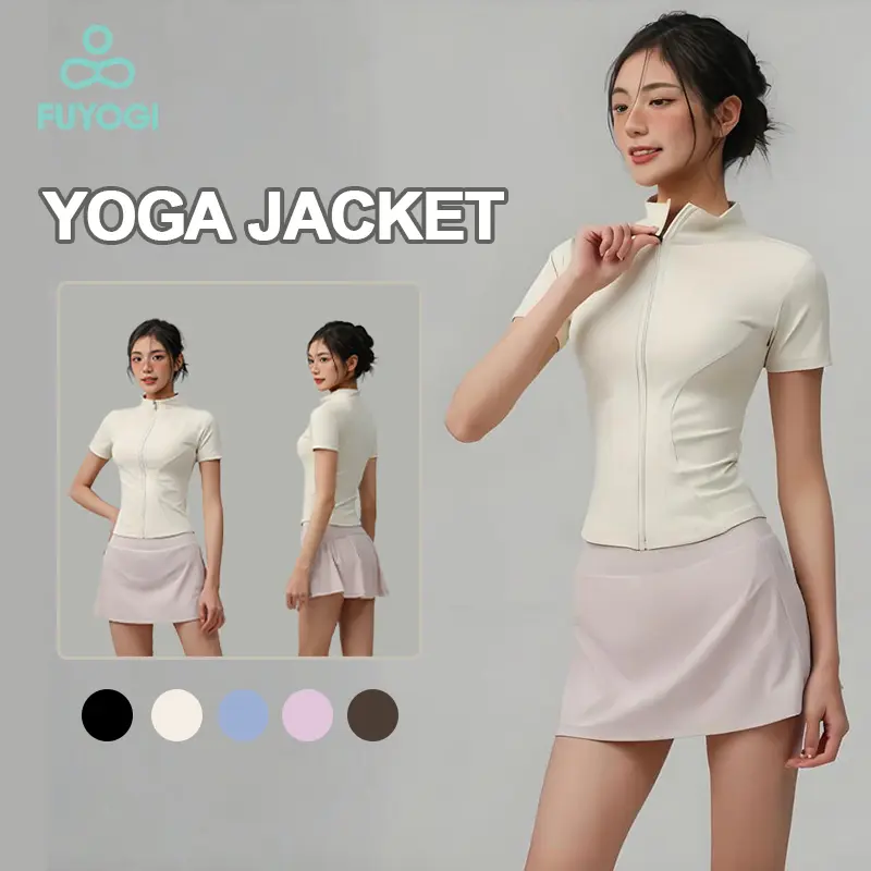 48% OFF FUYOGI Sport Jacket for Women Short Sleeve Multiple Colors Gym Outfit Yoga Top Zipper Hiking Running