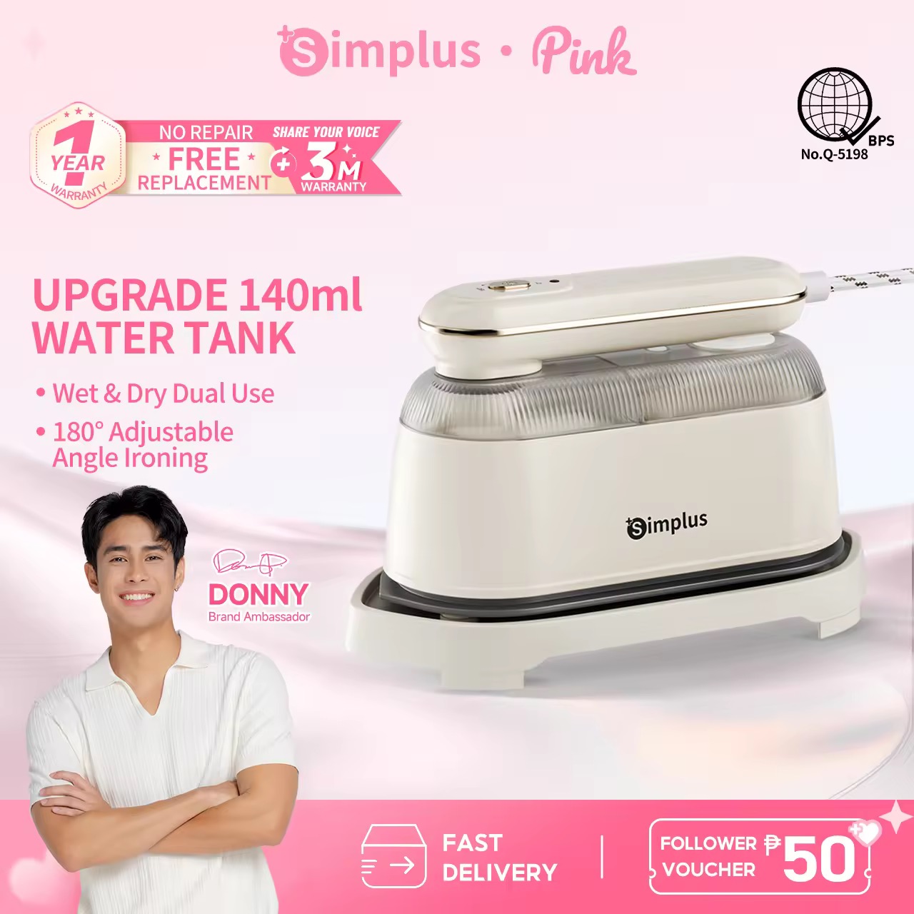 65% OFF SimplusPink Wet & Dry Iron for clothes Garment Steamer for Cloth 2 Gear Temperature Fast Heating Iron Steam Foldable and Portable