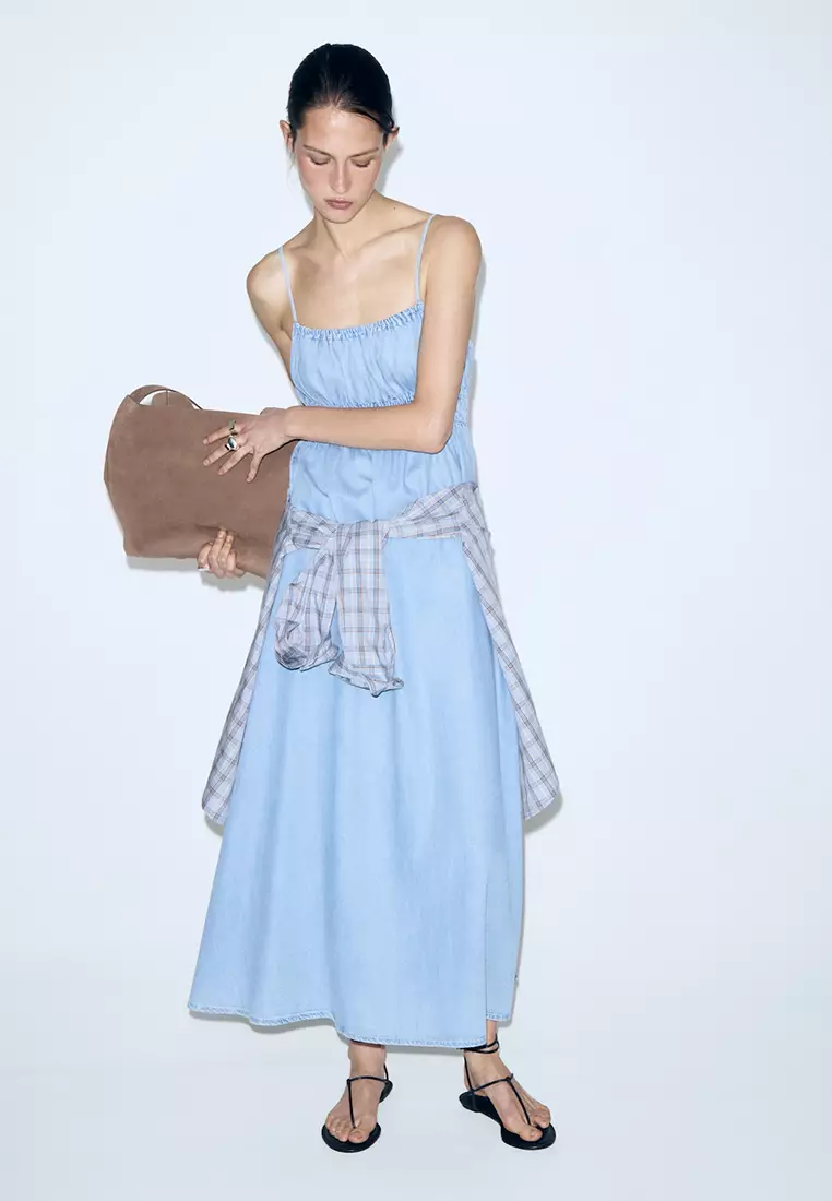 57% OFF Mango Ruched Denim Dress