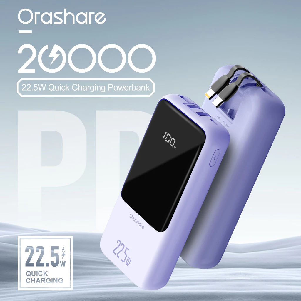 SAVE ₱2130.00 Orashare OH20Pro 20000mAh Powerbank PD20W Type C Fast Charging Built-In Cable