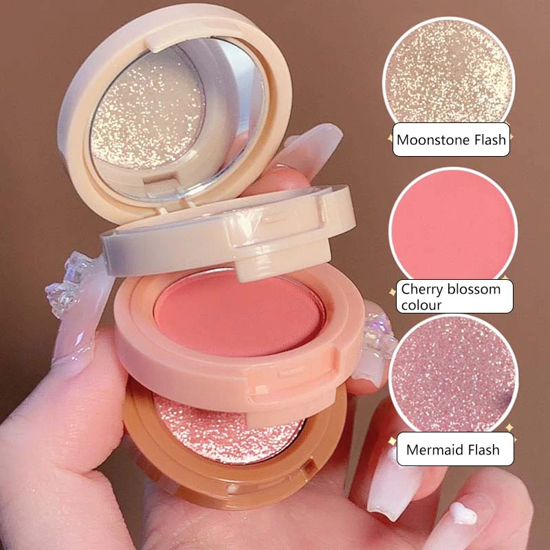 52% OFF Highlighter Blush 3color Palette Pearly Blush Shiny Eyeshadow Multifunctional Face Makeup Palette