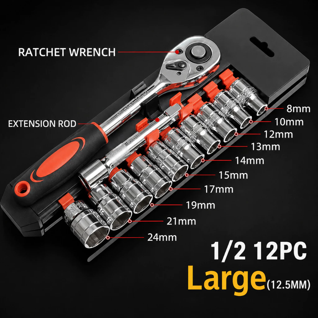 66% OFF 12PCS Ratchet Wrench Set with Comfortable Two-Tone Grip