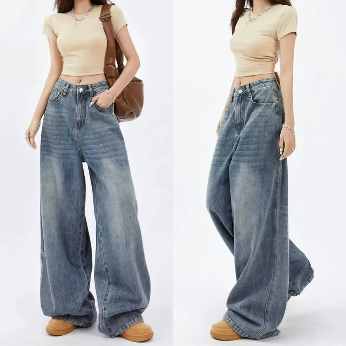 52% OFF Unisex Y2K  High Waist Baggy Wide Leg Denim Pants for Men & Women - Swagger Style Hip Hop Streetwear Basic