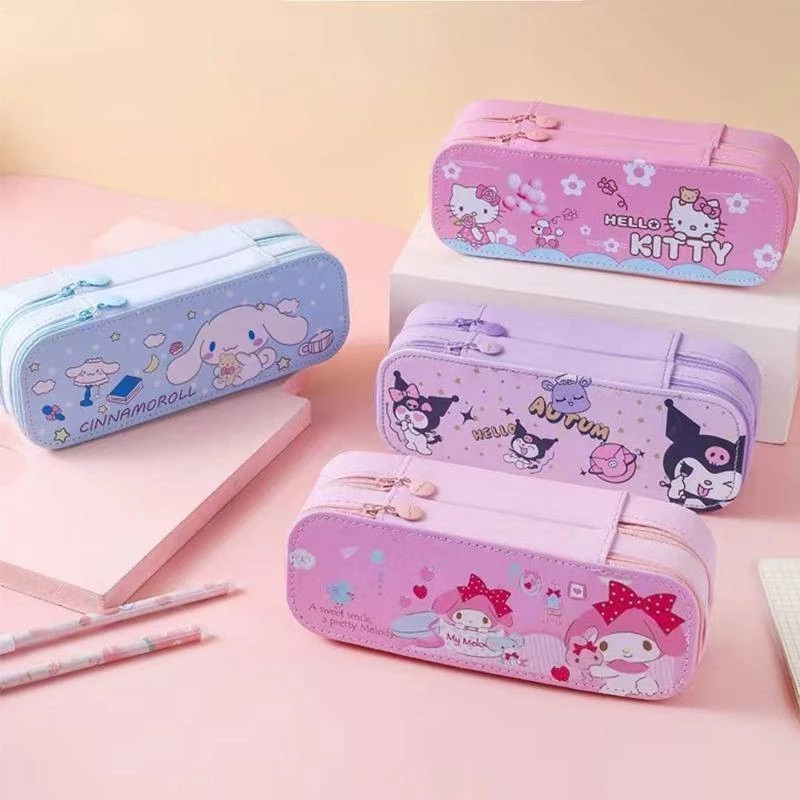 73% OFF Cute Sanrio Kuromi Pencil Case – Double Layer, Large Capacity, Aesthetic Student Stationery Organizer