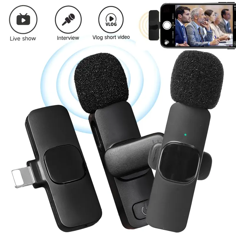 50% OFF Wireless Lavalier Lapel Microphone for iPhone Mini Mic with Clip Plug-Play Auto Sync Noise-Cancelling Mic for TikTok Vlog Interview Recording Without APP/Bluetooth Android Audio