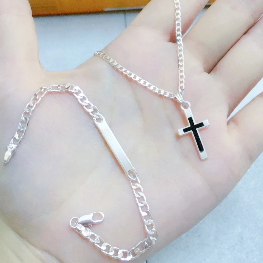 66% OFF 2in1 Set of Silver Stainless Steel Cross Necklace With Chain