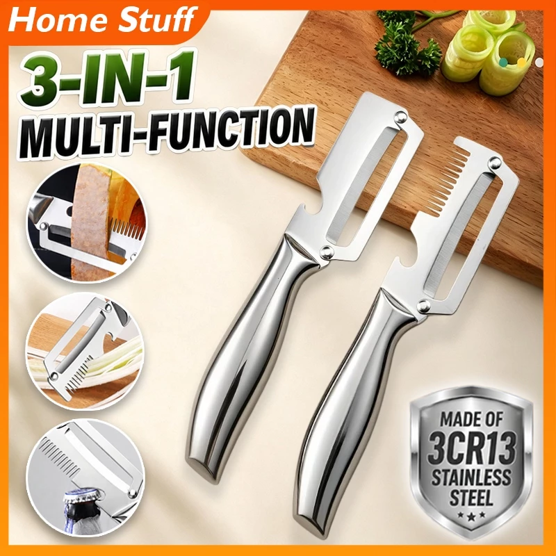 51% OFF [NEW] 3-in-1 Stainless Steel Peeler Knife Grater with Bottle Opener Multifunctional Slicing Tool