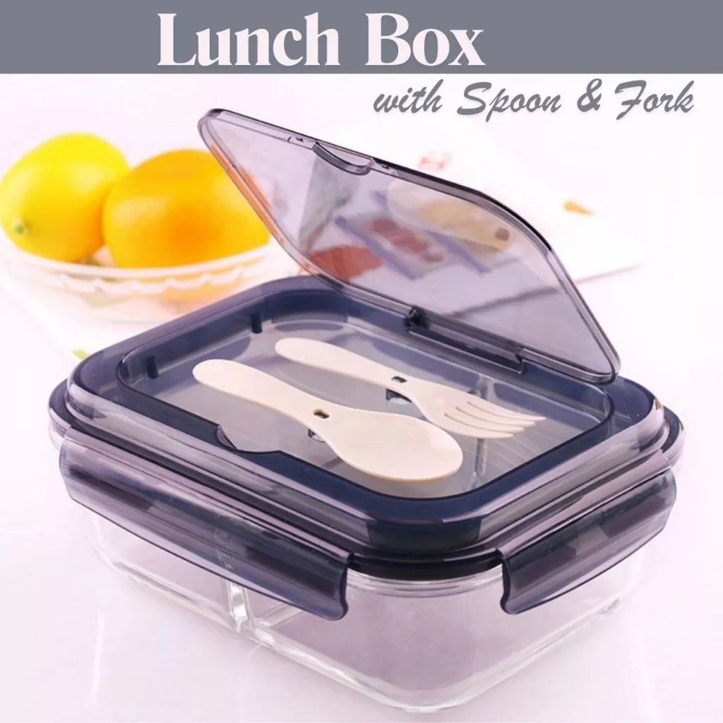 46% OFF LOCAUPIN Glass Lunch Box with Spoon and Fork Microwavable Oven Safe Divider Food Storage Container