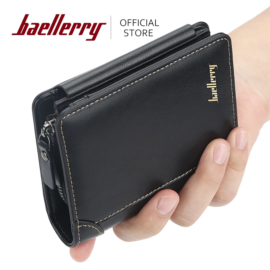 50% OFF Baellerry Trifold Zipper Short Men Wallet Casual Wallets High Quality PU Leather Coin Purse for Male