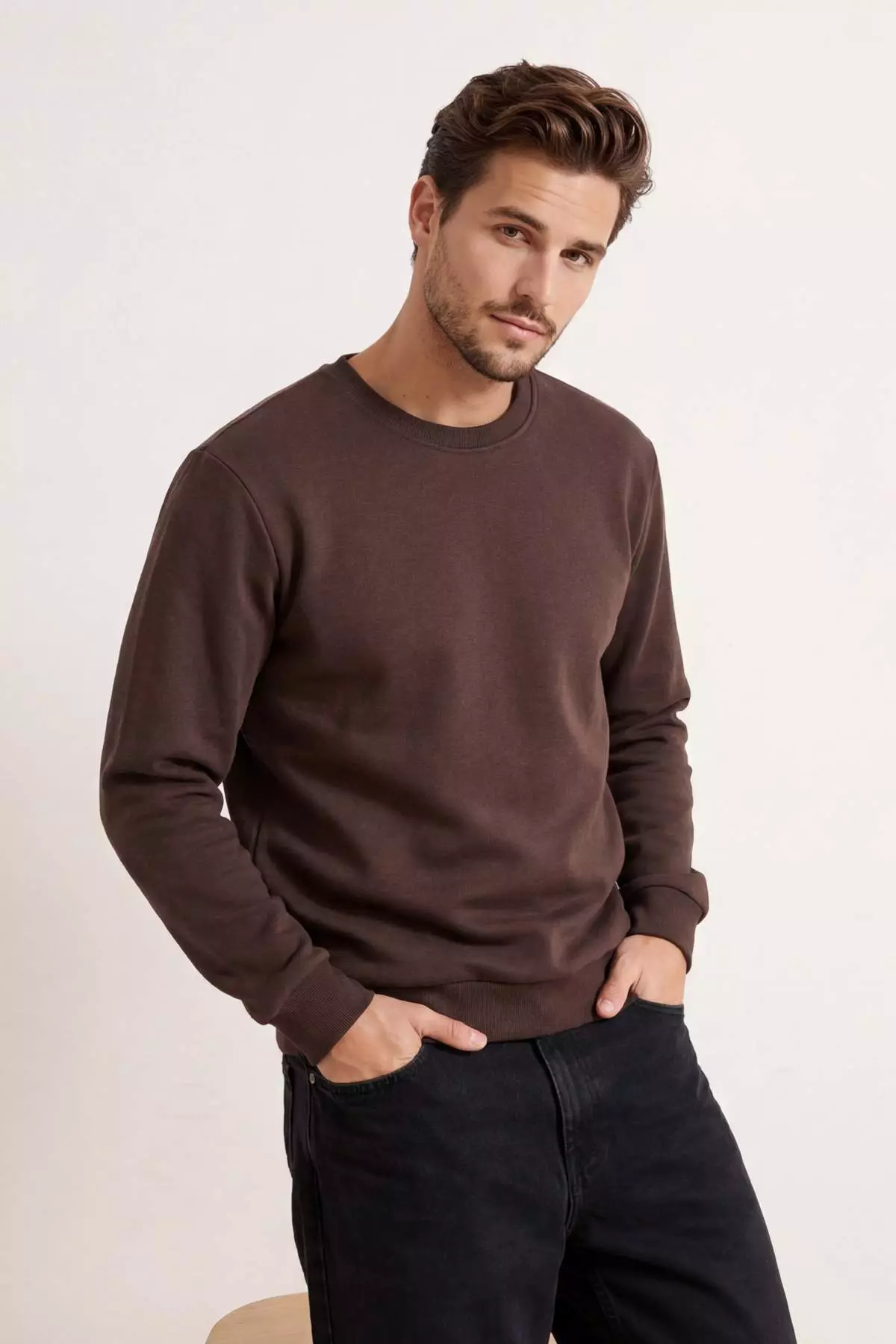 33% OFF Dark Brown Regular/Normal Cut Inner Fleece/Warm Sweatshirt Tmnaw21Sw1208