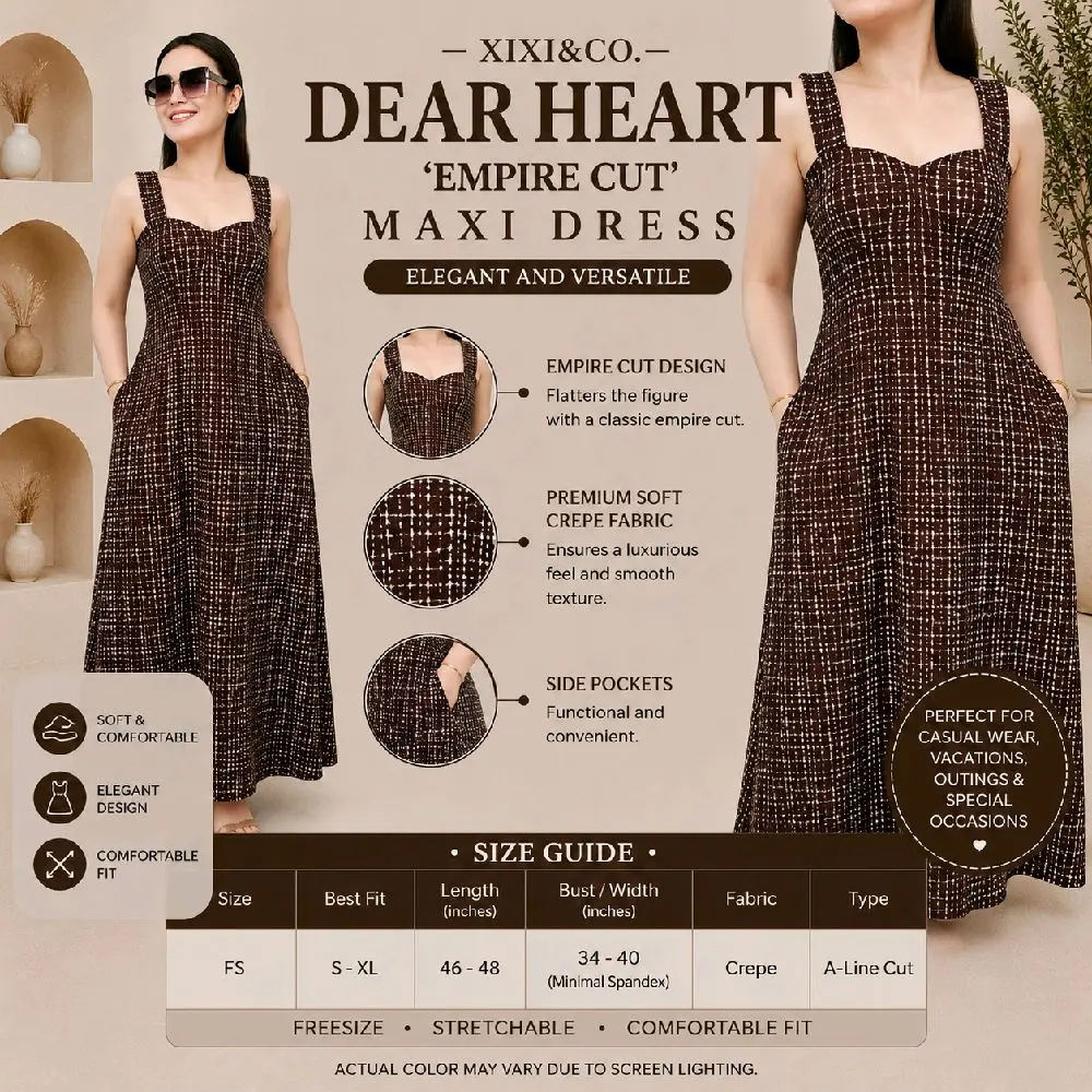 50% OFF XIXI&CO DEAR HEART 'EMPIRE CUT' MAXI DRESS in PREMIUM SOFT CREPE FABRIC