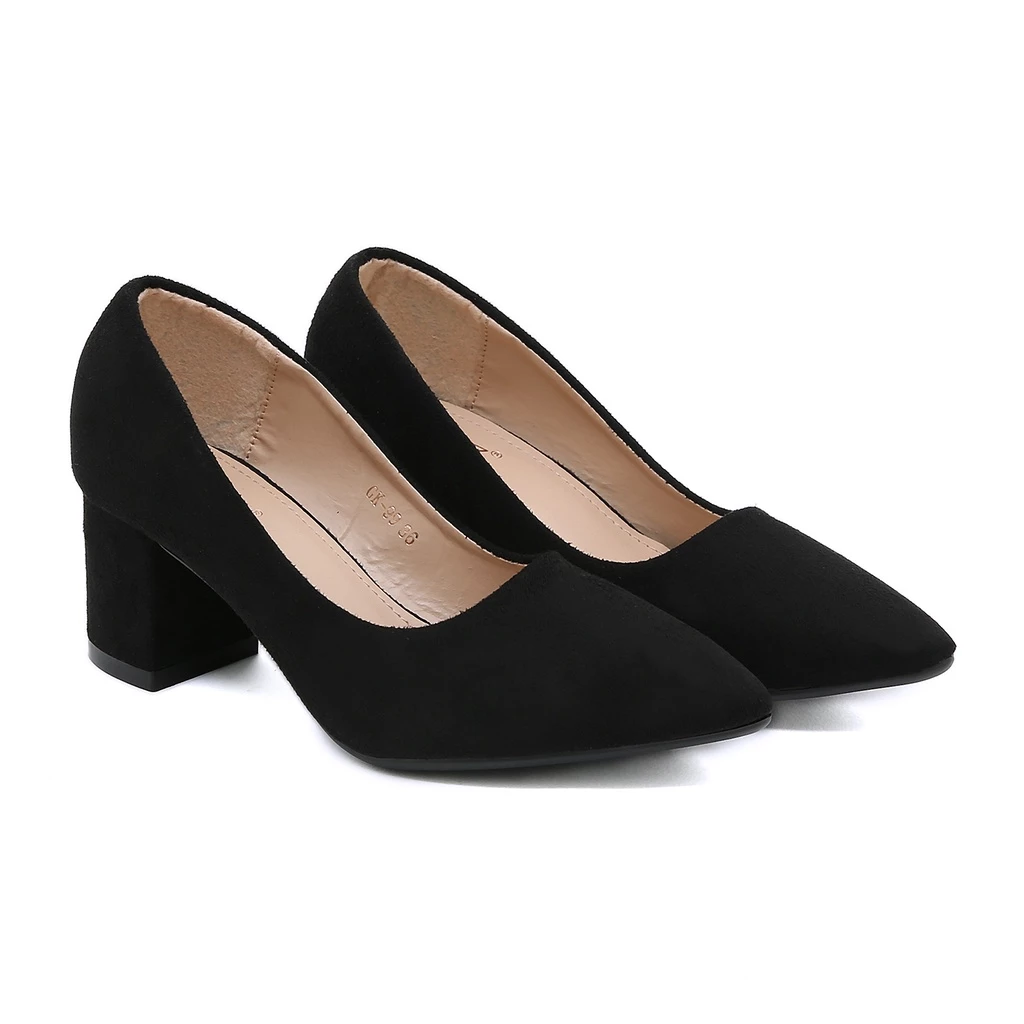 12% OFF 「KAEVE」2 inch Korean Women suede Pointed Toe Black heels for graduation Office Work Block high Heel