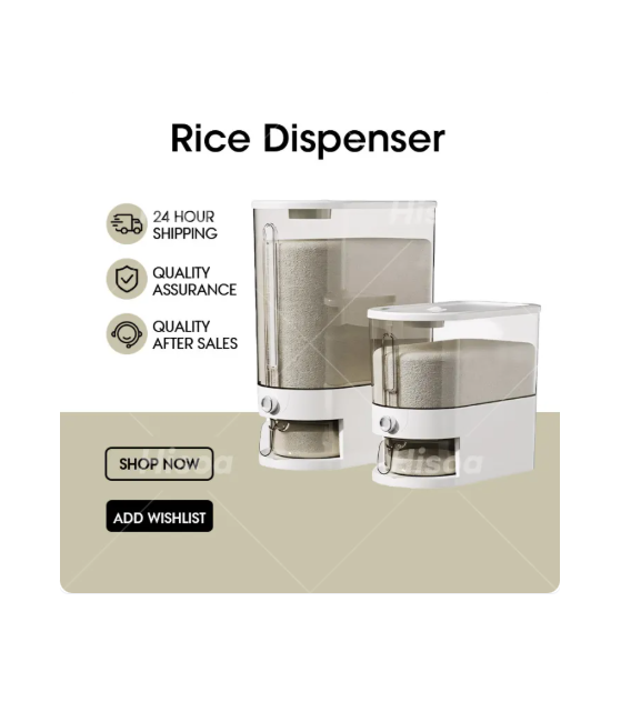 63% OFF Hisoa 10KG Auto Rice Dispenser | Sealed Anti-Insect/Damp Storage | Measuring Cup & One-Touch Design
