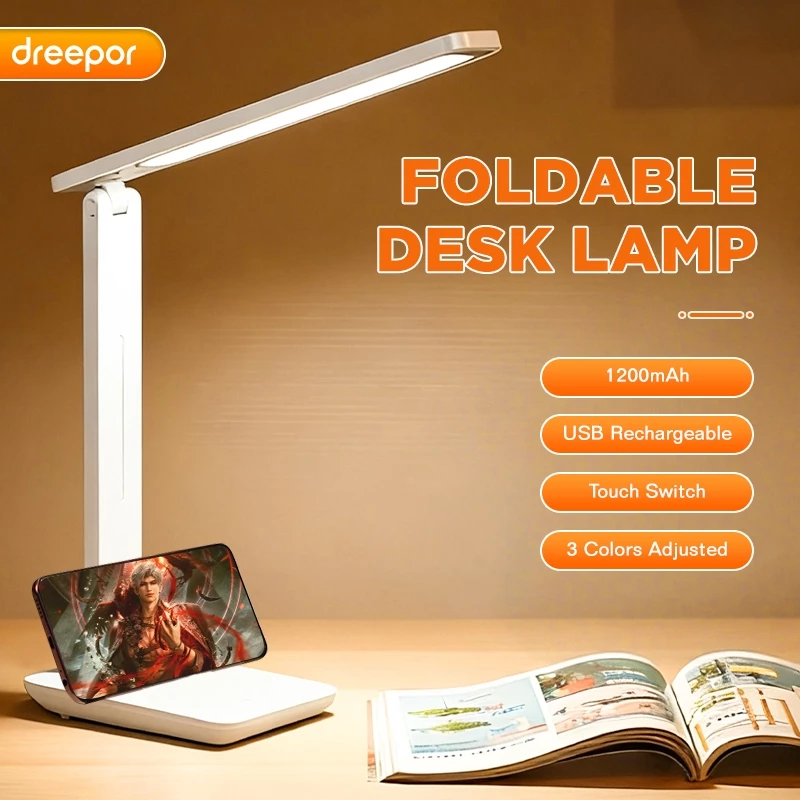 69% OFF Dreepor Rechargeable LED Desk Lamp with Foldable Design 3 Colors Adjusted Study Lamp