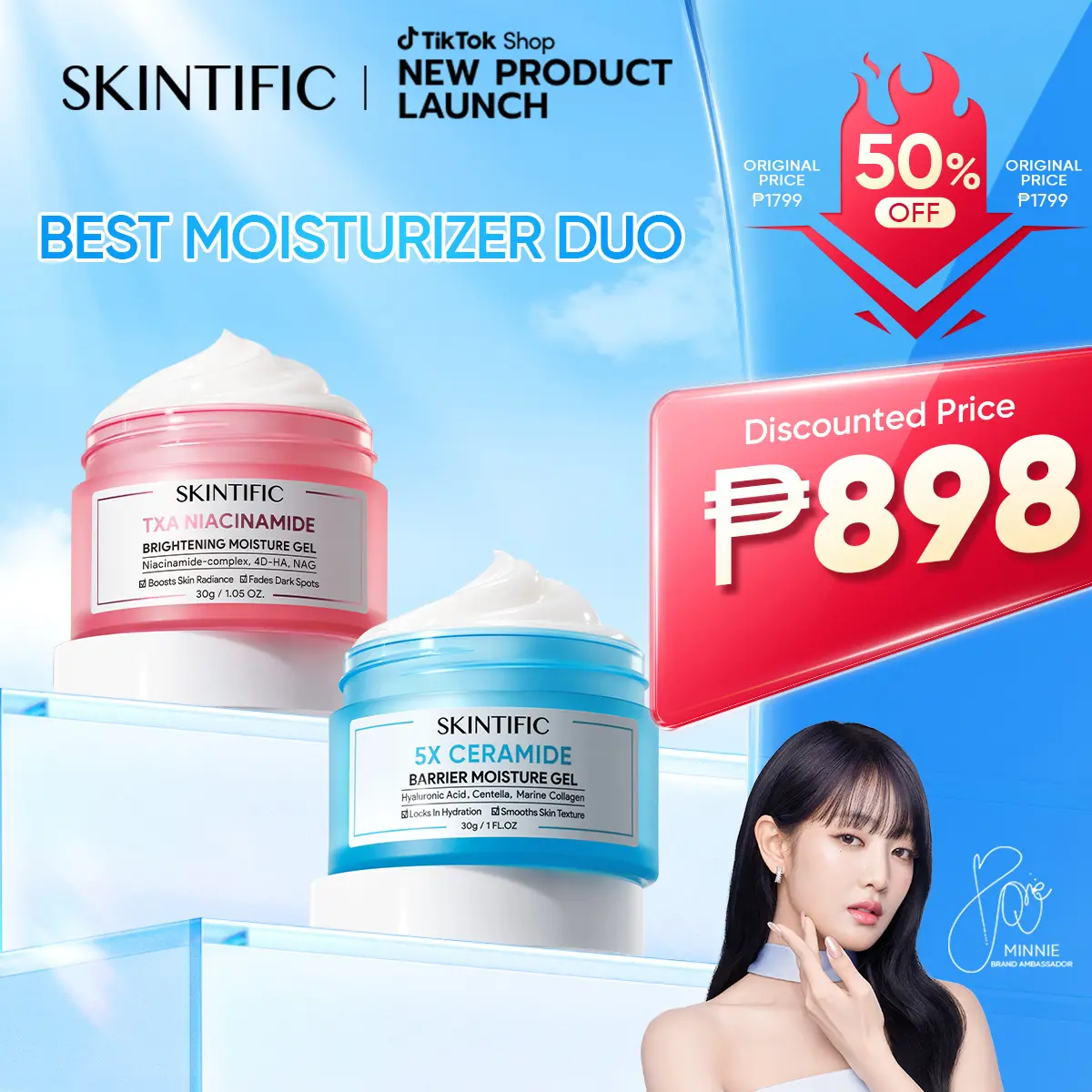 55% OFF [DAY&NIGHT CARE] SKINTIFIC Moisturizer Combo 30g*2 Brightening Moisturizer 30g+5X Ceramide Barrier Moisturizer 30g FDA Approved top Niacinamide brightening Glowing even skin tone Repair Skin Barrier improve dryness Facial Gel Gentle Skin Repair