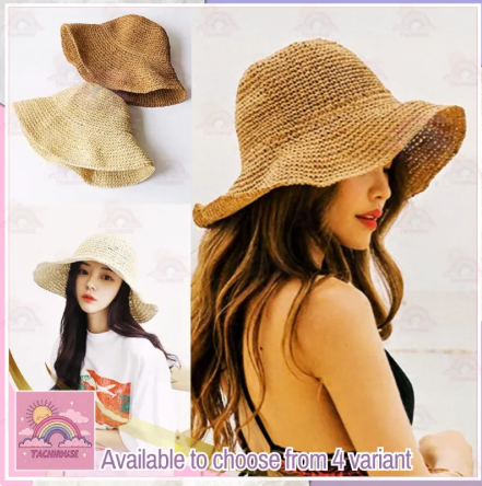 45% OFF Fashion Beach Hat Bucket Pocketable Sunscreen Summer Protection Khaki Beige Wide Brim TH
