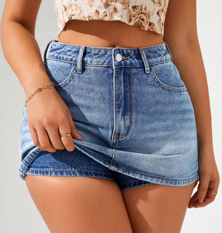 46% OFF [VICKY JEANS]Korean High Waist Plus Size A-line Denim Skort Skirt Women Fashion Mini Skirt Jeans Shorts for Women Clothes Womenswear