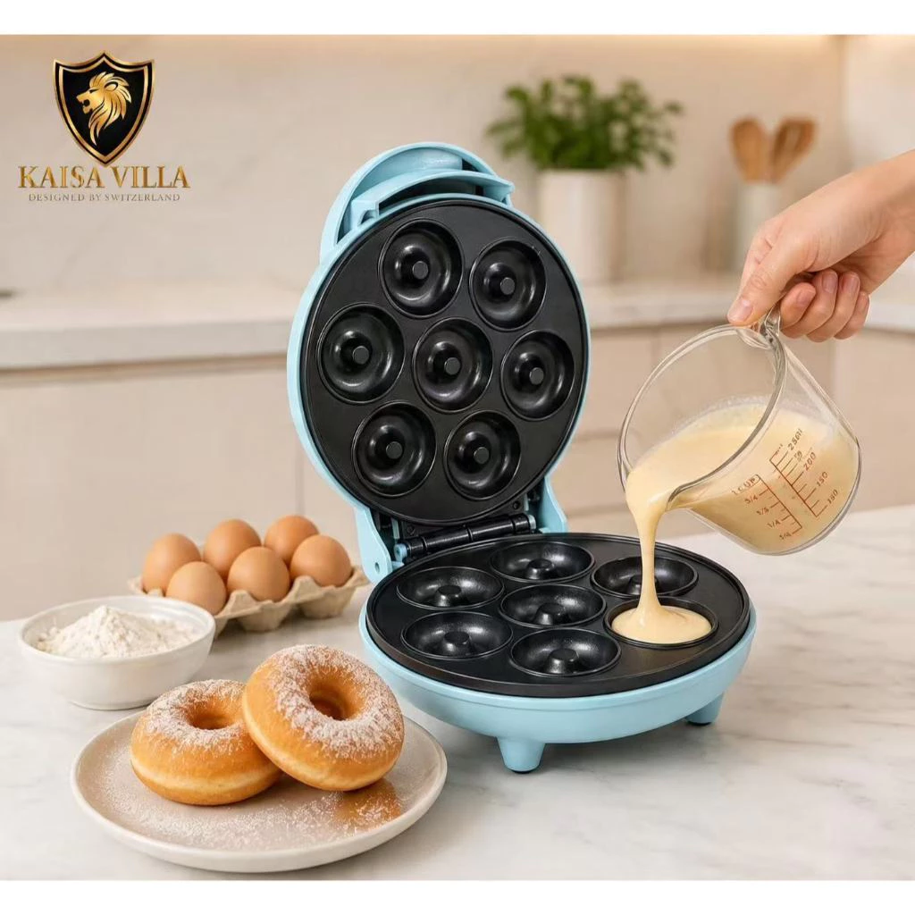67% OFF Kaisa Villa Electric Mini Donut Maker 7-Holes Blue Pink Non-Stick Coating Fast Dual Heating Compact