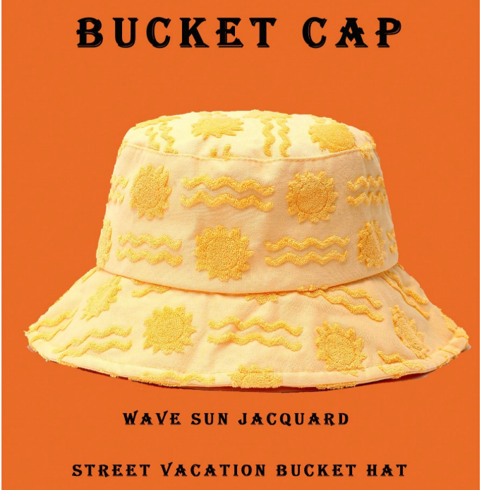 6% OFF 1pc Polyester Casual Street Style Sun Wave Pattern Bucket Hat, Suitable For Spring, Summer, Autumn And Winter Winter Outfits