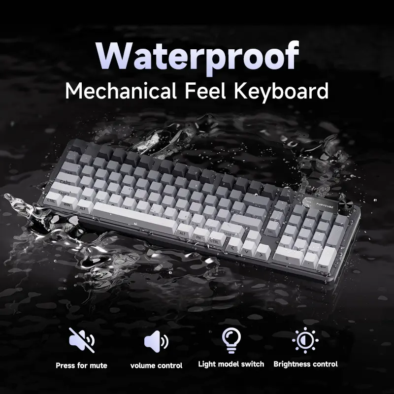 47% OFF FURYCUBE IP98 Membrane Keyboard Mechanical Feel Gradient PBT Keycaps Side-Engraved Backlit Letters Smart Knob Gasket Structure IP98 Waterproof Hot Swappable RGB Lighting Durable Double-Shot Keycaps Anti-Oil Matte Texture