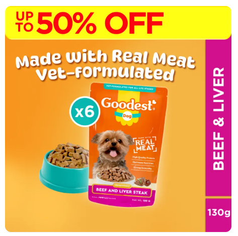 15% OFF Goodest Dog Wet 130g Pack of 6 (Beef and Liver, Grilled Chicken and Liver,Braised Beef w/ Veggies)