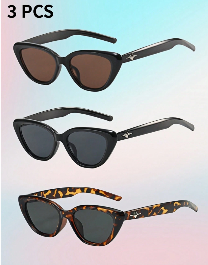 14% OFF 3 Pcs Fashion Glasses Set, Unisex Cat Eye Glasses, Suitable For Party, Beach And Daily Wear