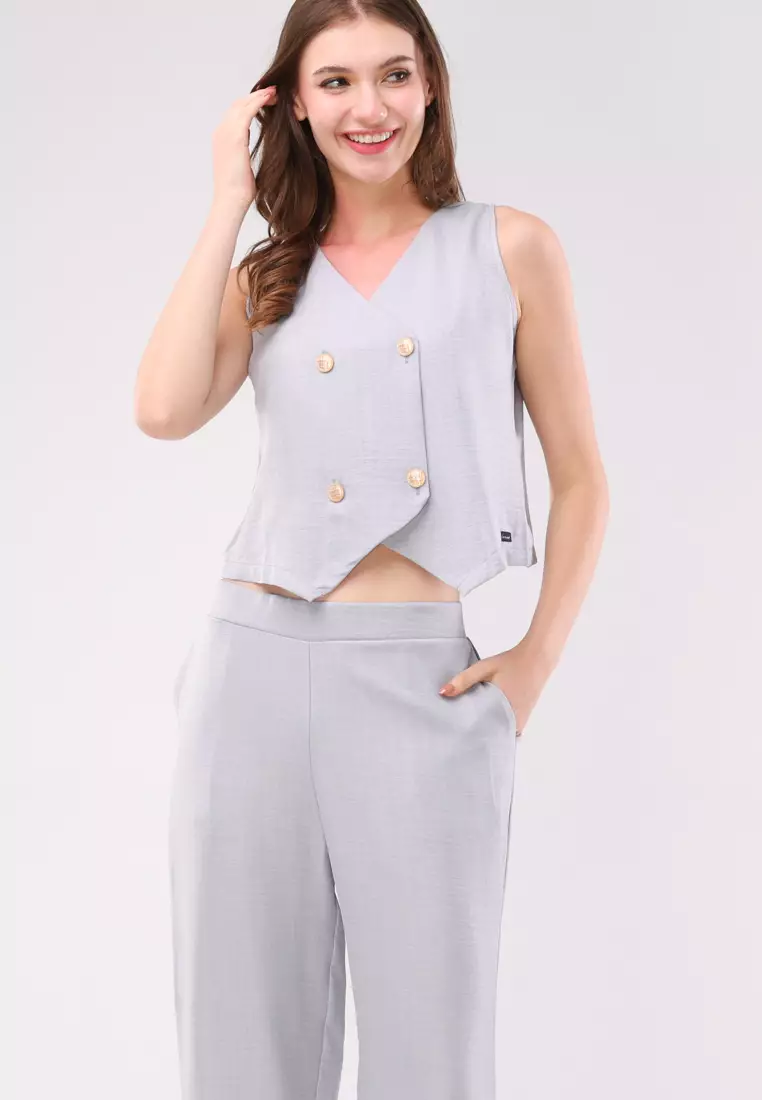 60% OFF Thick Linen Sleeveless Vest Terno Pants