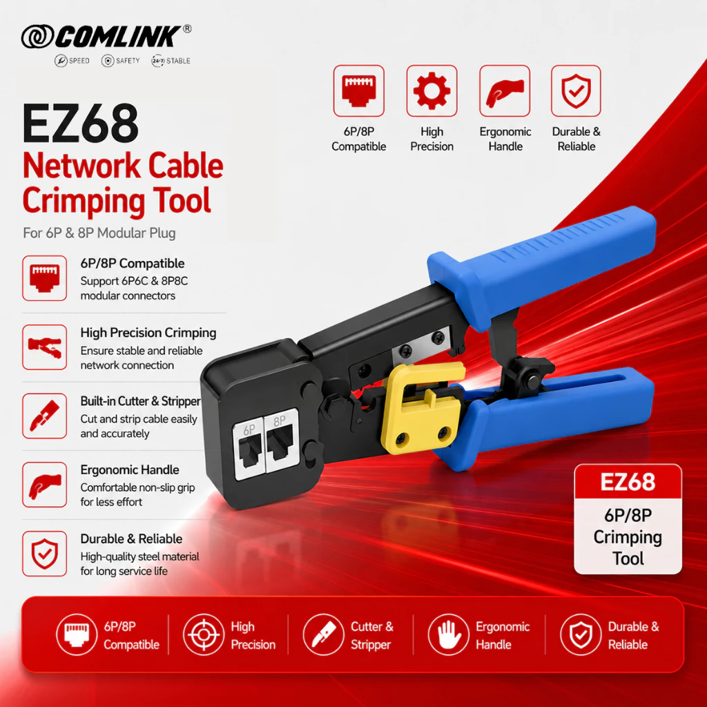 50% OFF Comlink Portable RJ45 Crimping Tool For Cat6 Cat5 Cat5e RJ-11 6P/RJ-12 8P/RJ-45 Network Crimp Tool
