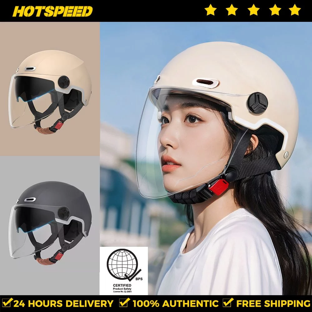 44% OFF HOTSPEED Helmet Motorcycle Half Face For Women With ICC Dual Mirror Open Face For Men Bicycle Helmet