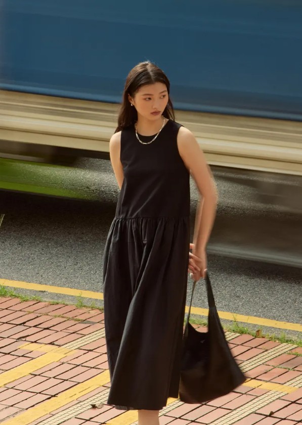 40% OFF Jersey Round Neck Drop Waist Trapeze Midaxi Dress