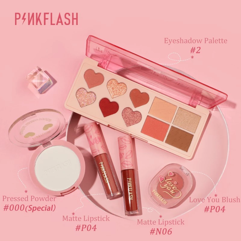 82% OFF PINKFLASH 5pcs Eyeshadow Matte Lipstick Soft Blush Oil Control Pressed Powder Natural Makeup Set
