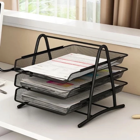 50% OFF Metal Mesh File Rack Desk Organizer Paper Document Holder Letter Tray Office School Supplies