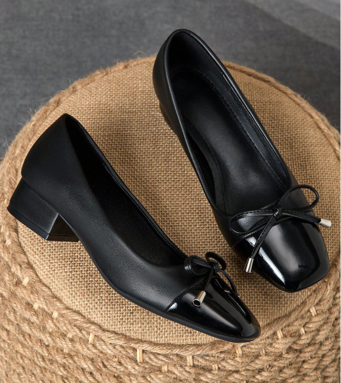 6% OFF MonaNise Women's Square Toe 3cm Heel Pumps, Suitable For Work, Commute, Dinner Party, Vintage Bow Accent, Navy Blue, Fashionable Casual Slip-On Shoes