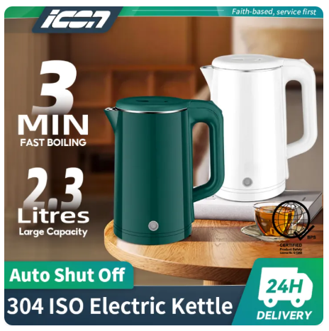 42% OFF ICON 2.3L Electric Kettle Fast Boil Auto Shut Off 3 Minutes Safety Large Capacity BPA Free Water Heater for Home Kitchen