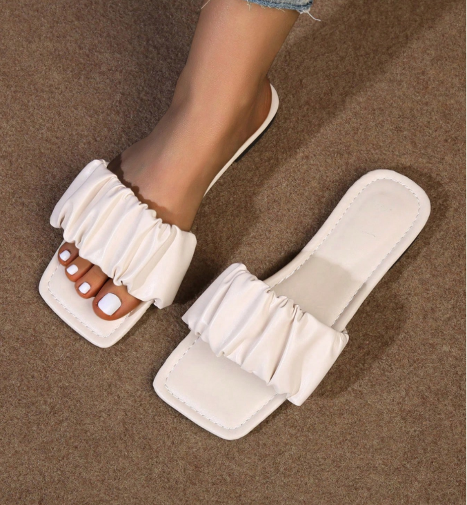 8% OFF Yp-278 Beige,Ladies' Wrinkles Beige Leisure Fashion Square-Toe Flat Mules,Spring Summer Outfits