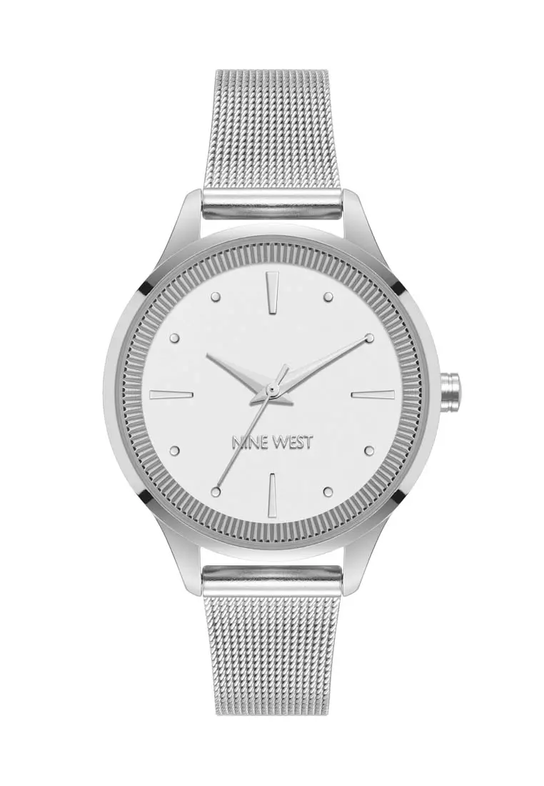 65% OFF Nine West Silver Round Watch with White Sandblast Dial